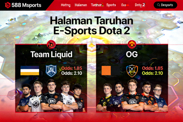 Halaman taruhan e-sports untuk game Dota 2 di M88 Msports menampilkan tim dan odds